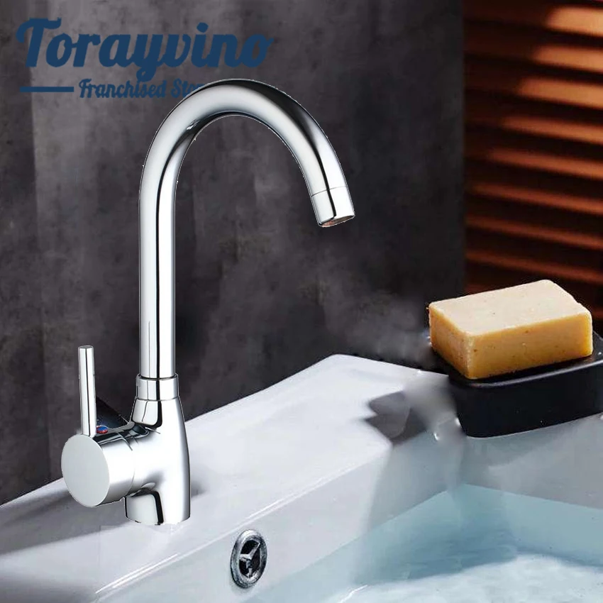 

Torayvino Bathroom Simple basin tap Sumptuous Kitchen Faucet Chrome Polished Single Handle Single Hole Mixer Kitchen Faucet