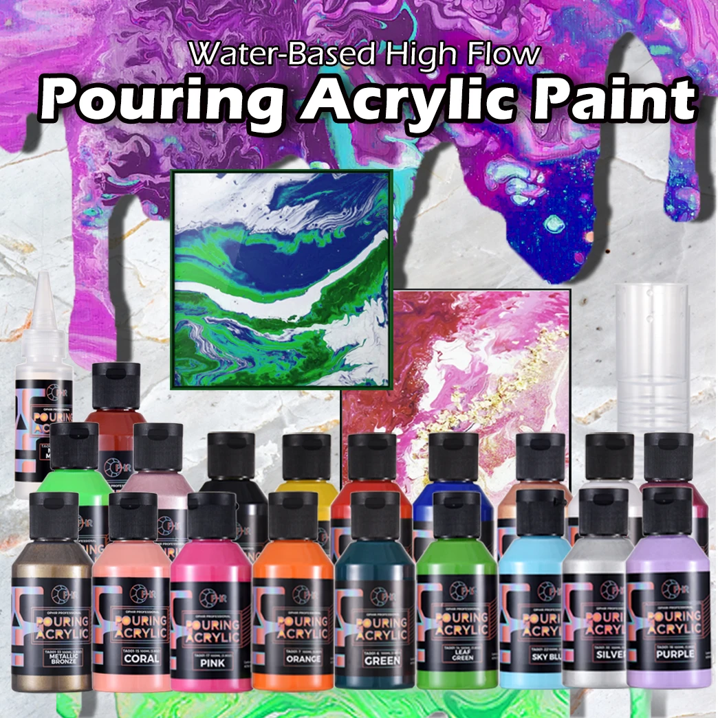 OPHIR Water-Based High Flow Pouring Acrylic Paint 100ML/Bottle Fluid Marbling Paint Acrylic Pouring For DIY Art Supplies TA001