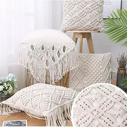 Tkane poszewki na poduszki makrama ręcznie robione bawełniane lniane nici poszewki na poduszki geometria styl boho poszewka na poduszkę Home Boho Decor