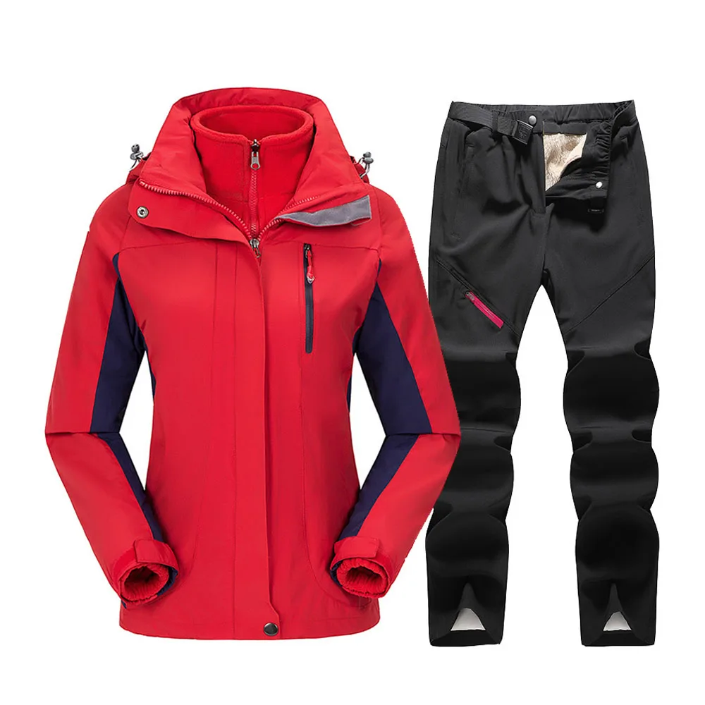 Women Ski Suit Outdoor Hiking Waterproof Jackets Fleece Winter Warm Fishing Trekking Snowboard Wear Snow Pant Set for Female