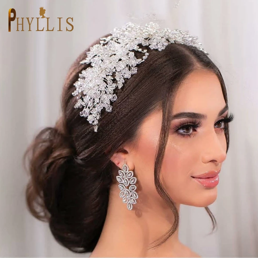 A315 คริสตัลเจ้าสาว Headdress ออกแบบ Headpiece สําหรับผู้หญิง Tiaras งานแต่งงาน Headbands ประกวดพรหมเครื่องประดับผมแต่งงาน Queen Crown