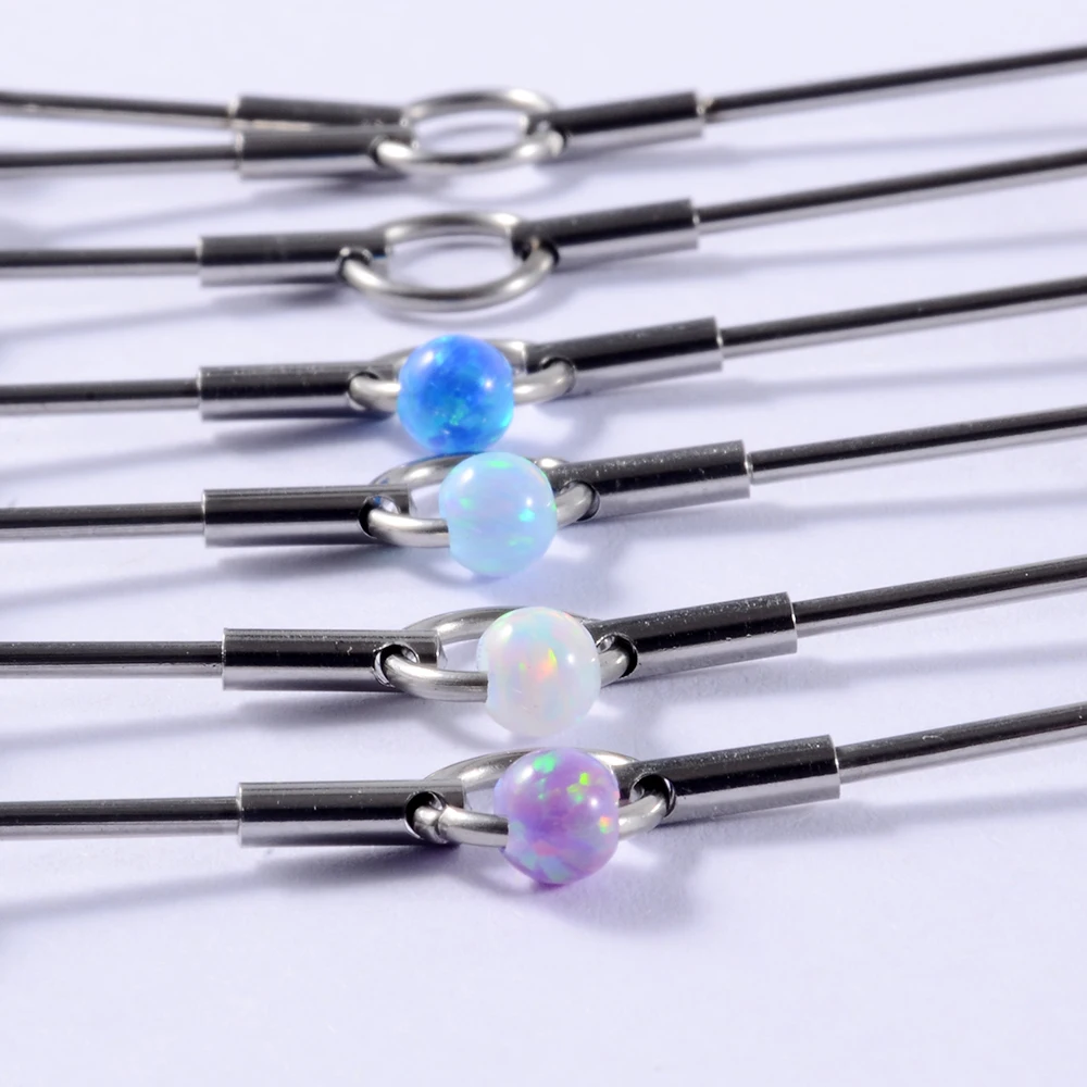 1PCS 16G Surgical Steel Opal Straight Barbell Ring Industrial Barbell Can Move Ear Cartilage Tragus Helix Septum Clicker Pierci