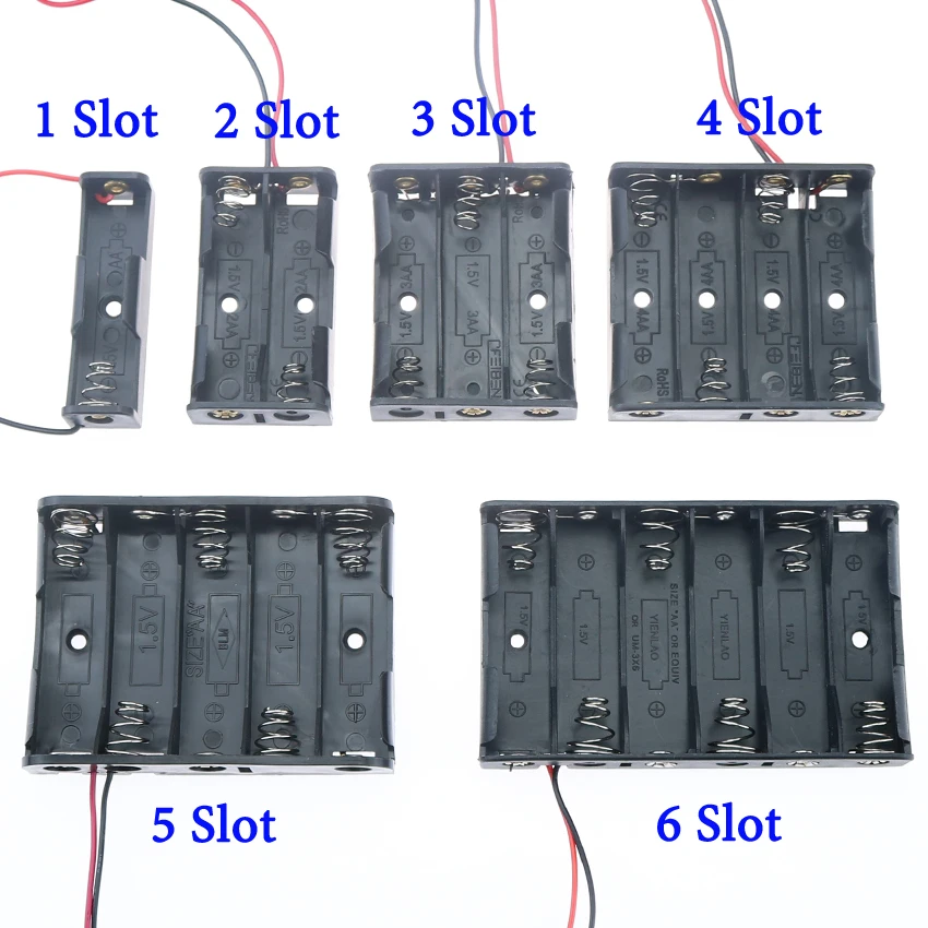 1x 2x 3x 4x 5x 6x AA Battery Box Case Holder With Wire Leads Side By Side Battery Box Connecting Solder For 1-6pcs AA Batteries