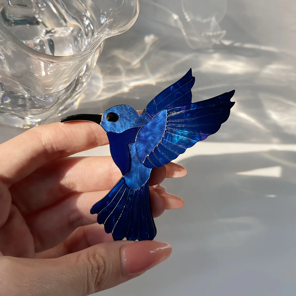 Resin Abalone Shell Blue Woodpecker Brooch Acrylic Handmade Vivid Animal Brooches For Women Kids Large Hijab Pins Jewelry