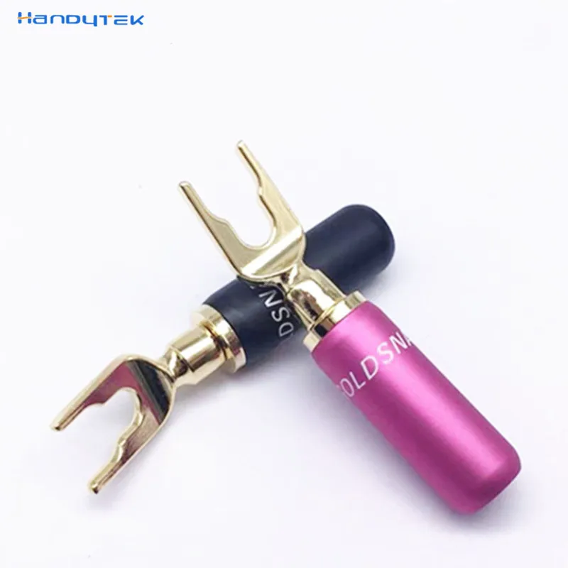 4 قطعة عالية الجودة مطلية بالذهب النحاس لحام خالية الموز التوصيل U/Y نوع موصل شوكة بأسمائها الحقيقية الصوت محطات المتكلم التوصيل سلك