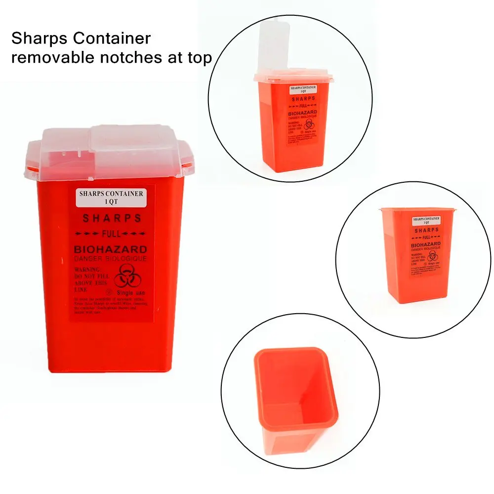 3PCS Red Waste Box 1L Sharp Needle Container Plastic Medical Supplies Disposal Containers for Tattoo Needle Tips  Accessories