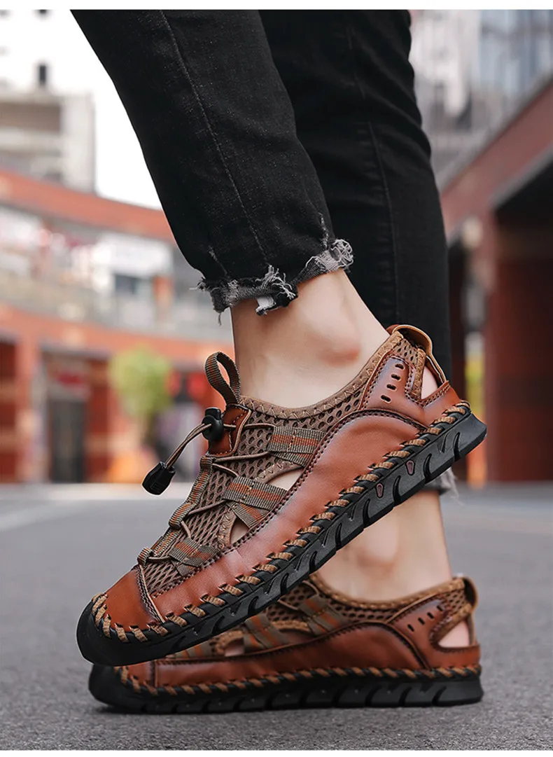 Heißer Verkauf Sommer männer Sandalen Im Freien Nicht-slip männer Strand Sandalen Handarbeit Aus Echtem Leder männer Schuhe mode Männer Turnschuhe – Detail 8