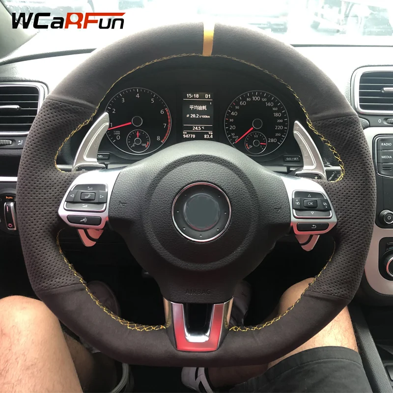 WCaRFun Custom Hand-Stitched Perforated Suede Steering Wheel Covers For Volkswagen Golf 6 GTI MK6 / Polo GTI / Scirocco R