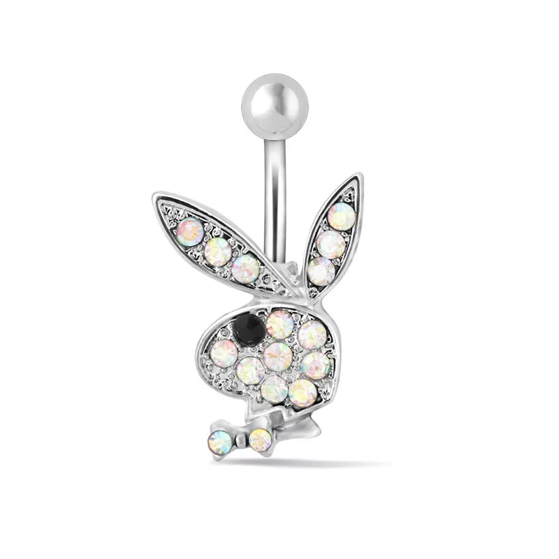 Black/white/pink Zircon Lovely Rabbit Pendant Belly Button Ring Surgical Steel Navel Piercing Belly Piercing Sexy Body Jewelry