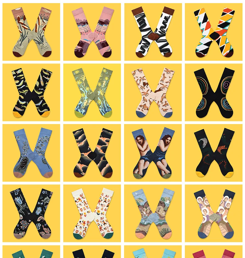 1 Pair Canvas Lattice Plant Art Funny Socks Women Novelty Abstract Cute Socks Women Jacquard Crew Female Calcetines Divertidos