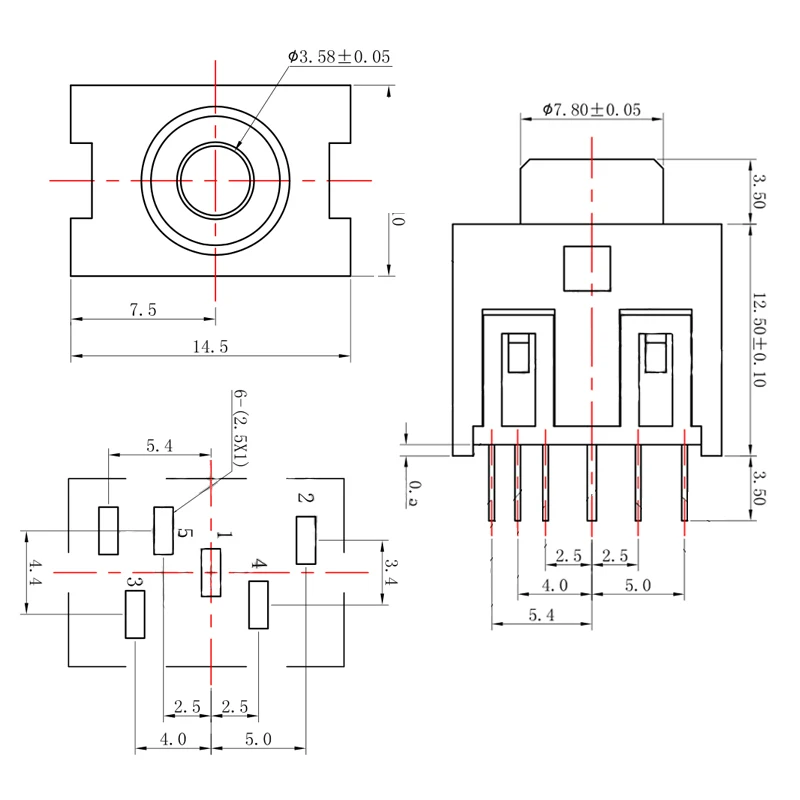 10Pcs Pj-333-5p 3.5Mm Female Audio Konektor 5Pin DIP Stereo Jack Socket Audio Jack Konektor PJ333-6p