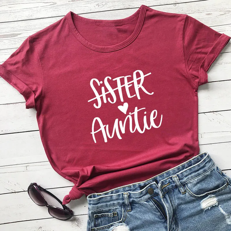 Sister to Aunt Graphic Printed New Arrival Women\'s Summer Funny Casual 100%Cotton T-Shirt New Aunt Shirt Aunt Gift Sister Gift