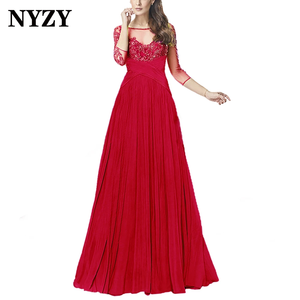 

M379 NYZY Chiffon 3/4 Sleeves Red Mother of the Bride Dresses 2021 Long Wedding Party Dress Evening Gowns