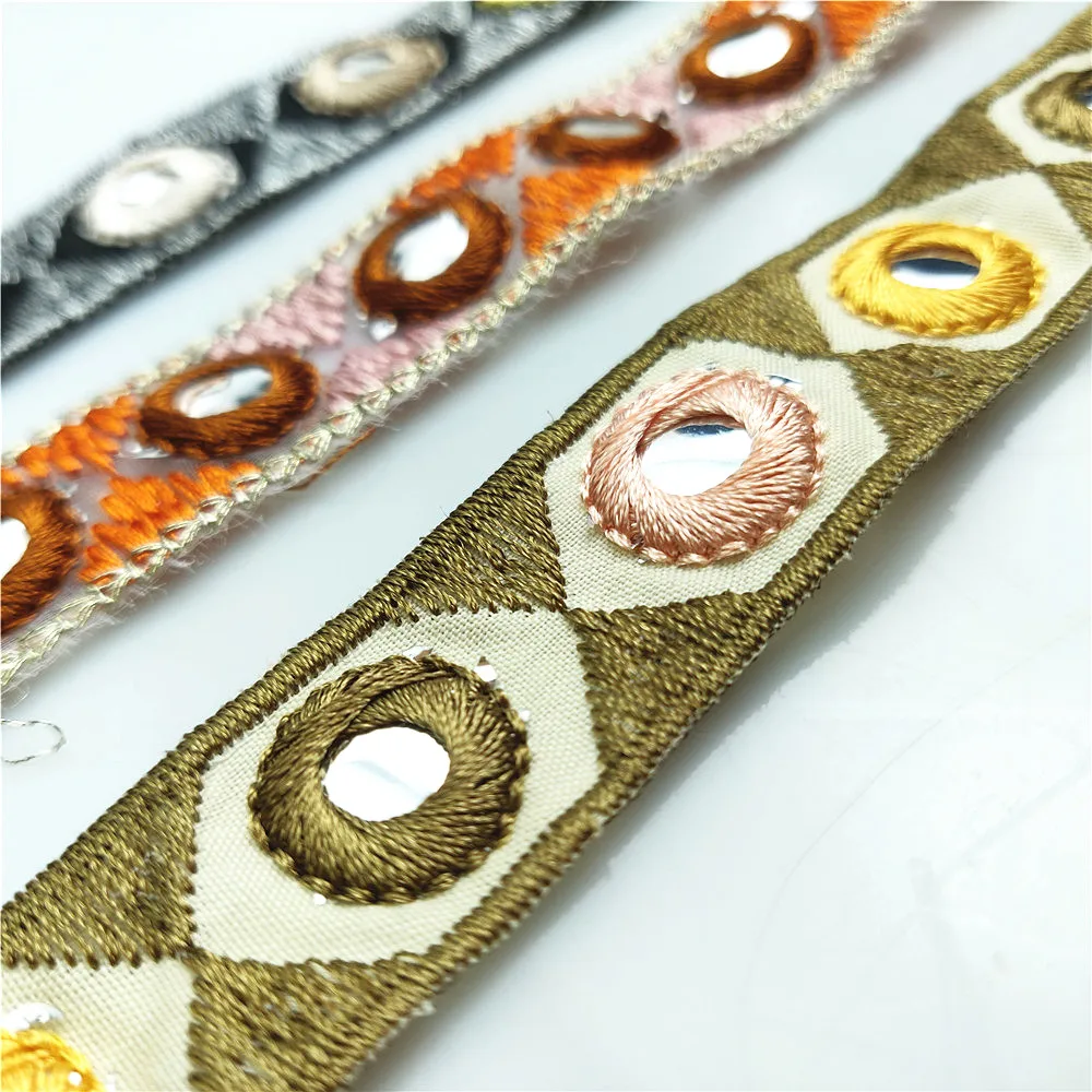 1 Yard Embroidered Webbing 2cm Width Silver Ethnic Thread Sequins Ribbon Tape Shoes Dress Decorative Diy Accessories