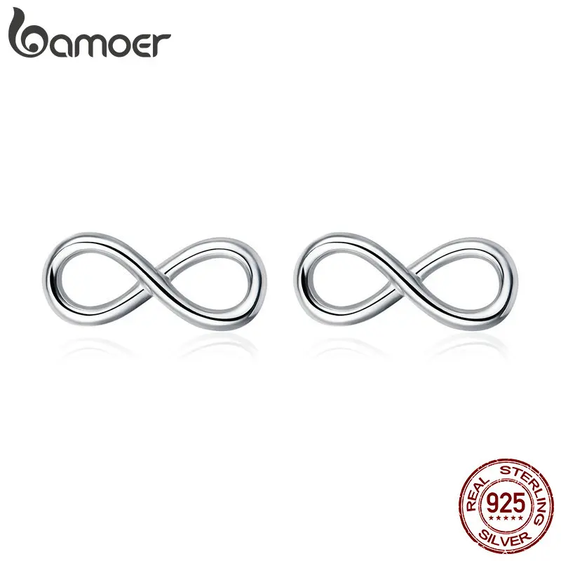 BAMOER Hot Sale 925 Sterling Silver Infinity Love Infinite Stud Earrings for Women Fashion Earrings Jewelry SCE562