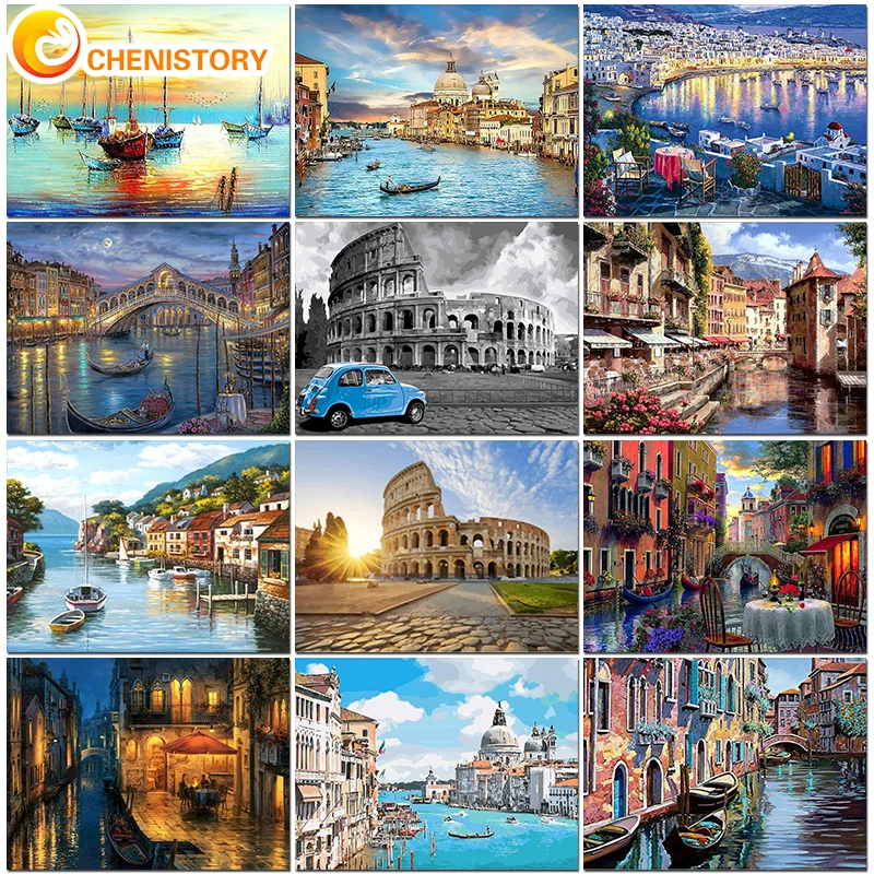 CHENISTORY Paint By Numbers Italy Landscape DIY Digital Painting By Number Wall Art Canvas Acrylic Paint Home Decor Picture Gift