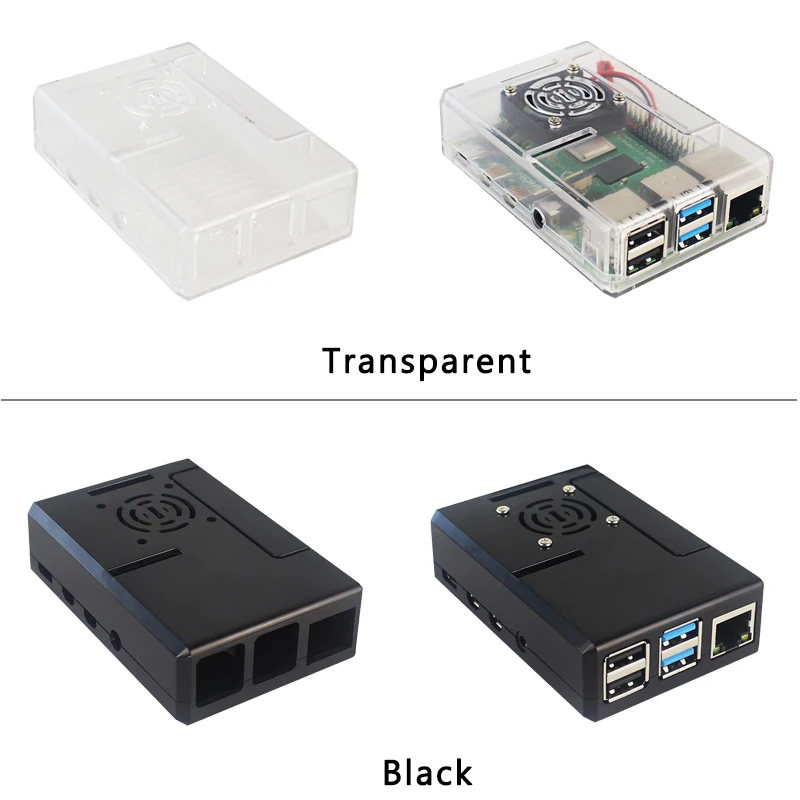 Raspberry Pi 4 รุ่น B ABS สีดำเปลือกพลาสติกใสที่ถอดออกได้ GPIO พร้อมพัดลมระบายความร้อนสำหรับ Raspberry Pi 4