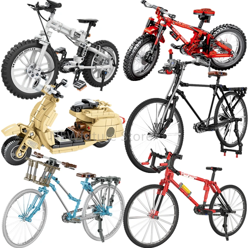 NEW Serise Mountain Bicycles Retro Bikes Folding Inflator Supercar Race Car Sports Building Blocks Bricks Sets Kits Model