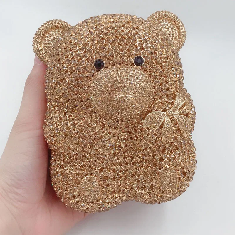 

Champagne Color Bear-Shaped Diamond Evening Bags Clutches Wedding Purse Elegant Party Prom Mini Minanudiere