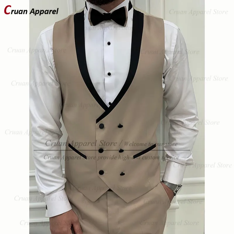 

2022 New Khaki Wedding Men Suit Vest Sleeveless Jacket Tailor-made Slim fit Groomsman Groom Double Breasted Waistcoat 1Pcs Tops