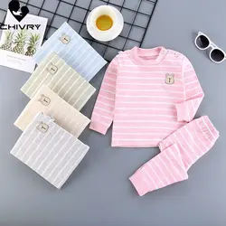 2021 Kids Boys Pajama Sets Cartoon Striped Print Long Sleeve T-Shirt Tops with Pants Newborn Baby Girls Autumn Sleeping Clothes