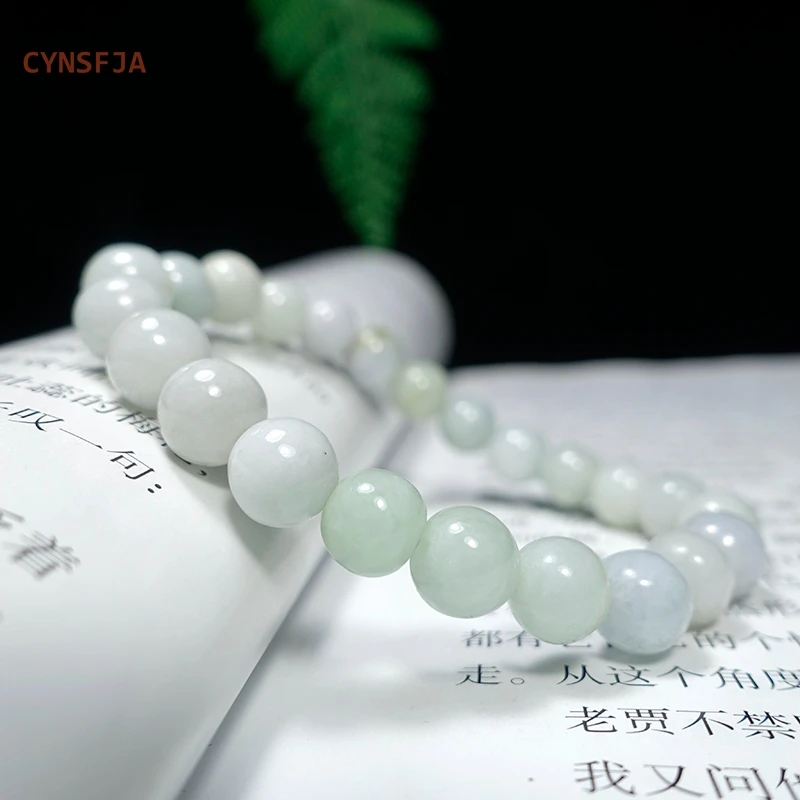 

CYNSFJA Real Certified Natural Burmese A Emerald Jadeite Women' Lucky Amulets 8mm Bead Jade Bracelets Bangle Blessing Gifts