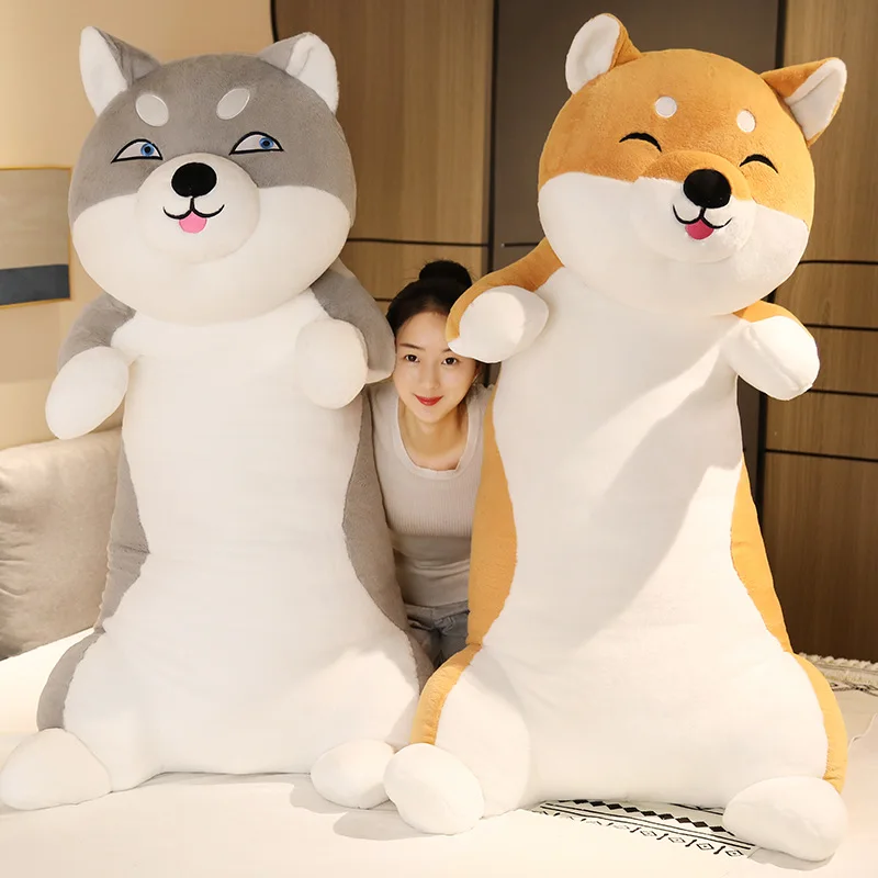 60-100CM Cute Shiba Inu & Husky Dog Plush Toys Cartoon Long Animals Sleep Pillow Office Nap Pillow Gift for Kids Baby Girls