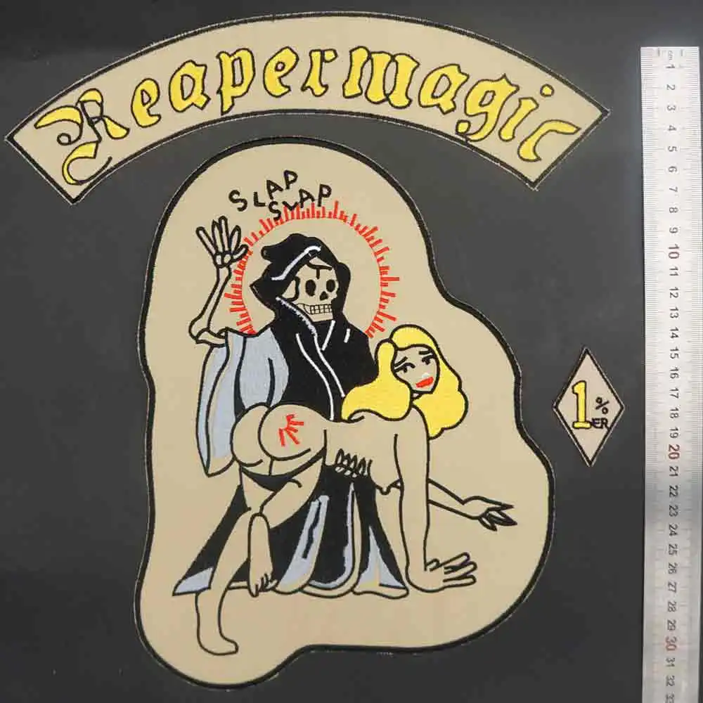 Reapermagic Slap Large Embroidery Biker Patch Sticker for Clothing Hat Bags Iron on Backing