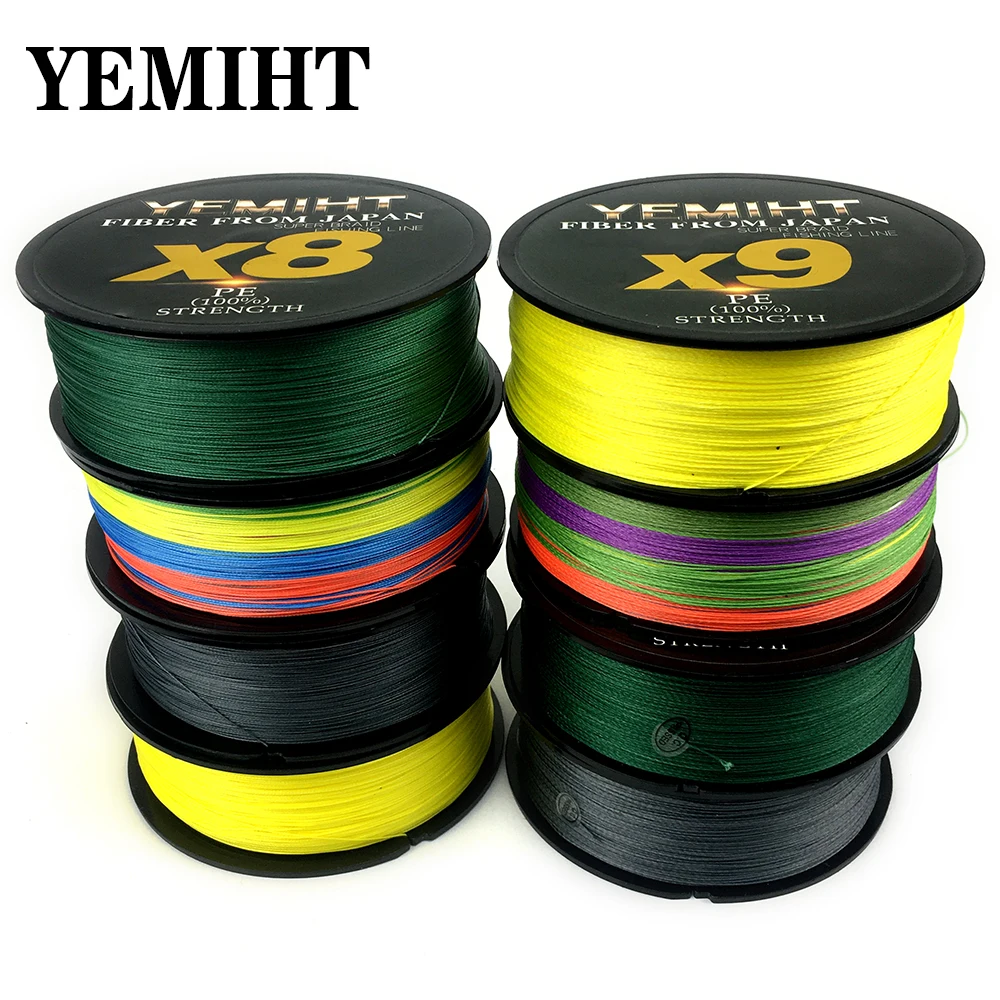 YEMIHT X9 X8 500M 300M 100M Braided Fishing Line 9/8 Strands MultiColor Multifilament Saltwater PE Line 20 24 35 40 50 65 80LB