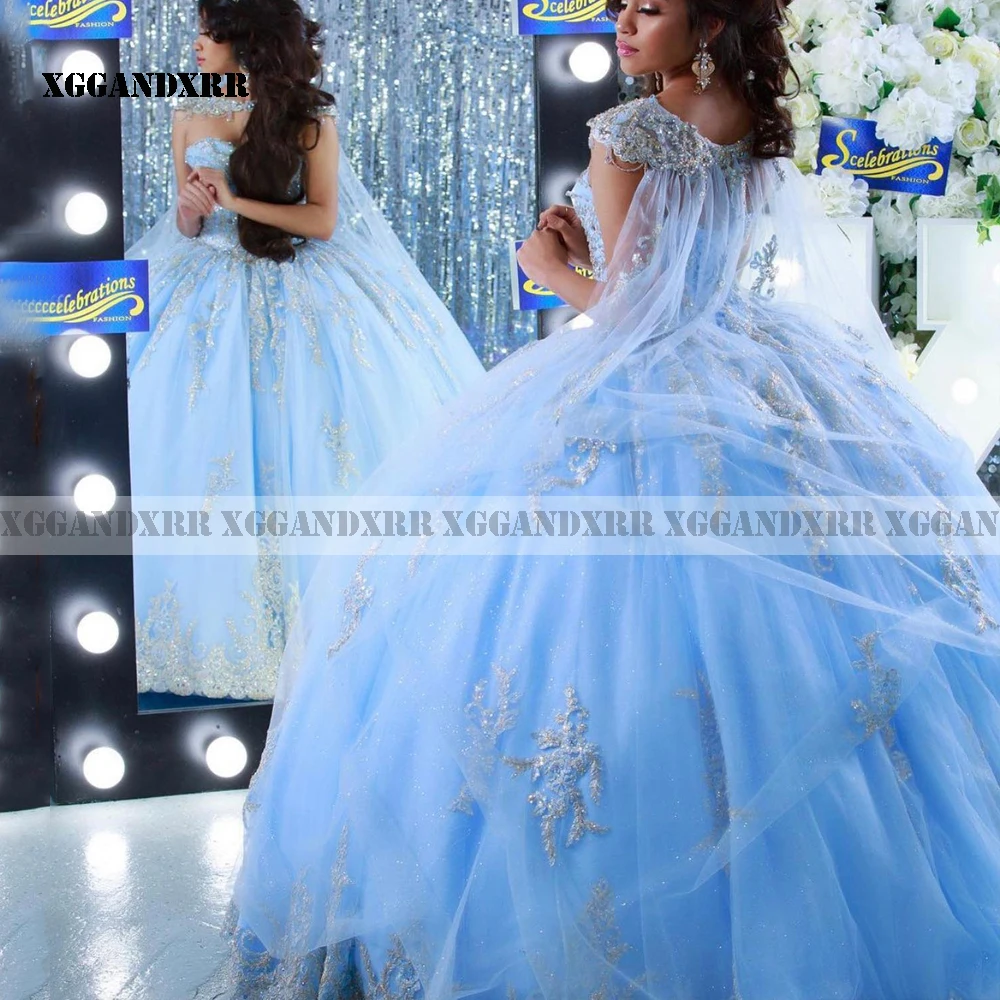 Charming Blue Ball Gown Quinceanera Dress 2026 Elegant Illusion Beaded Appliques Sweet 16 Princess Dress Pageant Vestidos De 15