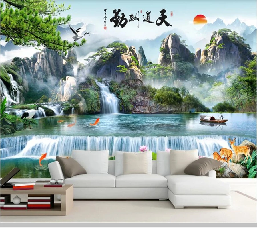 

Papel de parede Chinese style Flowing water mountain landscape 3d wallpaper mural,living room bedroom wall papers home decor