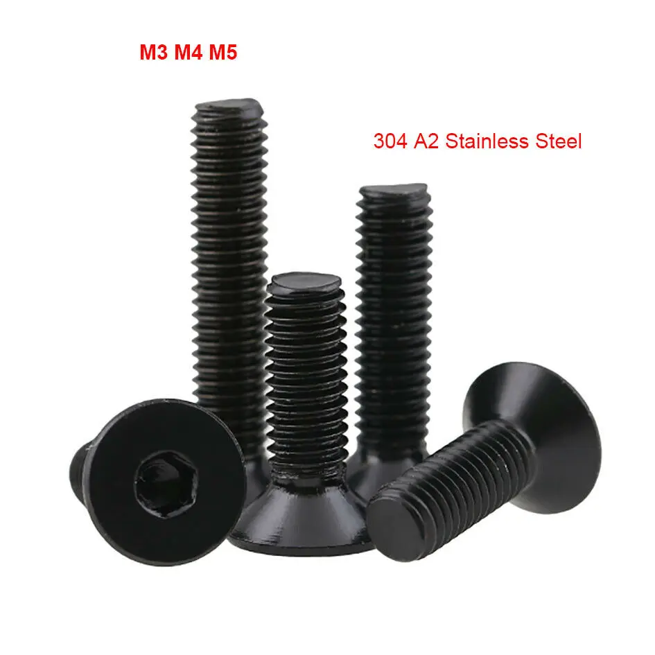 M3 M4 M5 Flat Head Hex Hexagon Socket Machine Screws DIN7991 Black 304 Stainless Steel Countersunk Allen Bolts