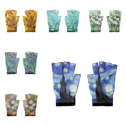 Guantes de pintura al óleo de girasol Van Gogh para hombre y mujer, guantes cómodos de medio dedo para pantalla táctil, guantes casuales de otoño