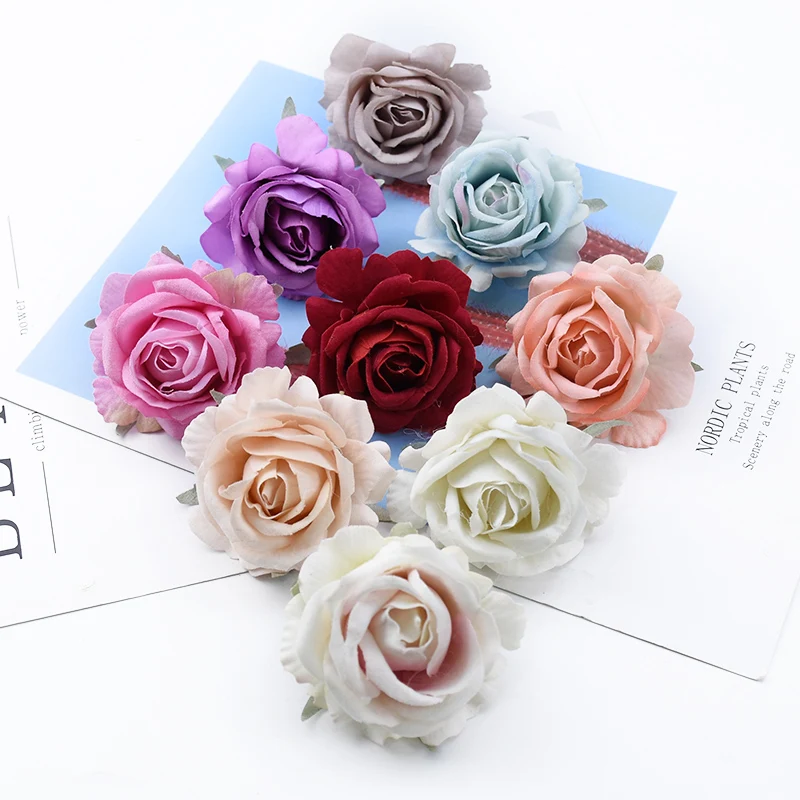 Cabeza de rosas de terciopelo de 6CM para el hogar, boda, coche, regalo del Día de San Valentín, álbum de recortes, flores decorativas, pared,