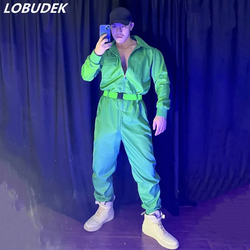 male-women-jazz-hip-hop-performance-overalls-green-long-sleeve-loose-jumpsuit-street-dance-costume-bar-nightclub-dj-stage-wear