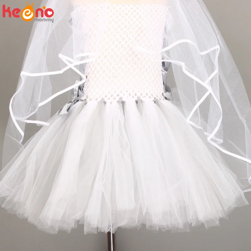 Halloween Dead Bride Girls Tutu Dress with Veil Children Corpse Lady Halloween Carnival Cosplay Costume Kids Fancy Tulle Dress