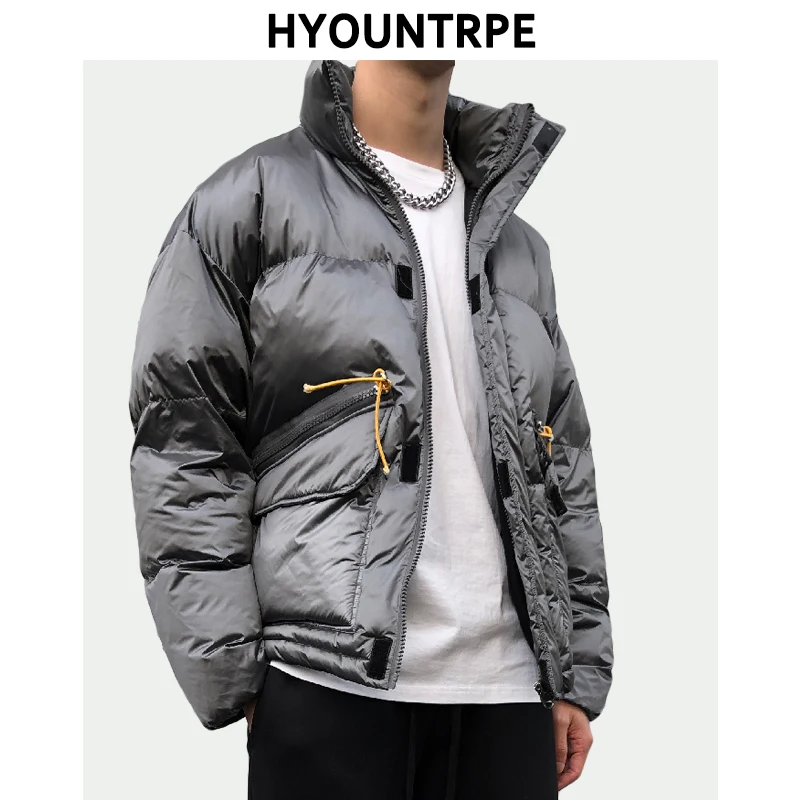 

Hip Hop Jackets Parka Solid Color Streetwear Mens Windbreaker Harajuku Winter Cotton Padded Jacket Coats Warm Outerwear Hipster