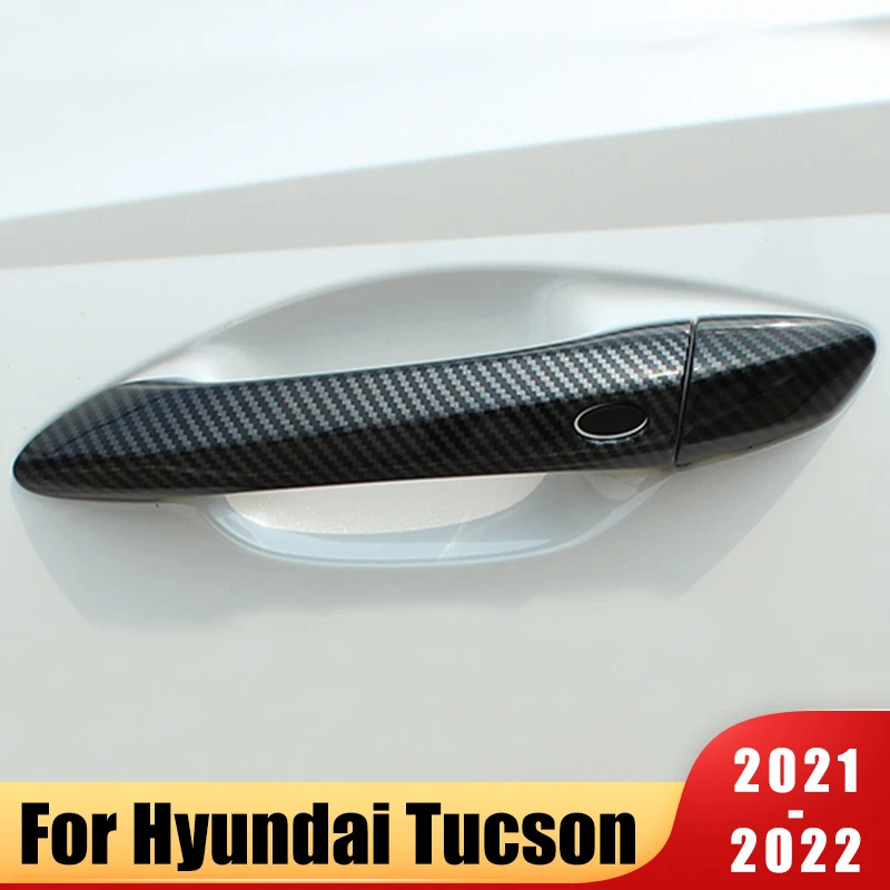 

Car Styling ABS Carbon Fiber Trim Door Handles Bowl Cover Protection Sticker For Hyundai Tucson 2021 2022 NX4 Hybrid Accessories