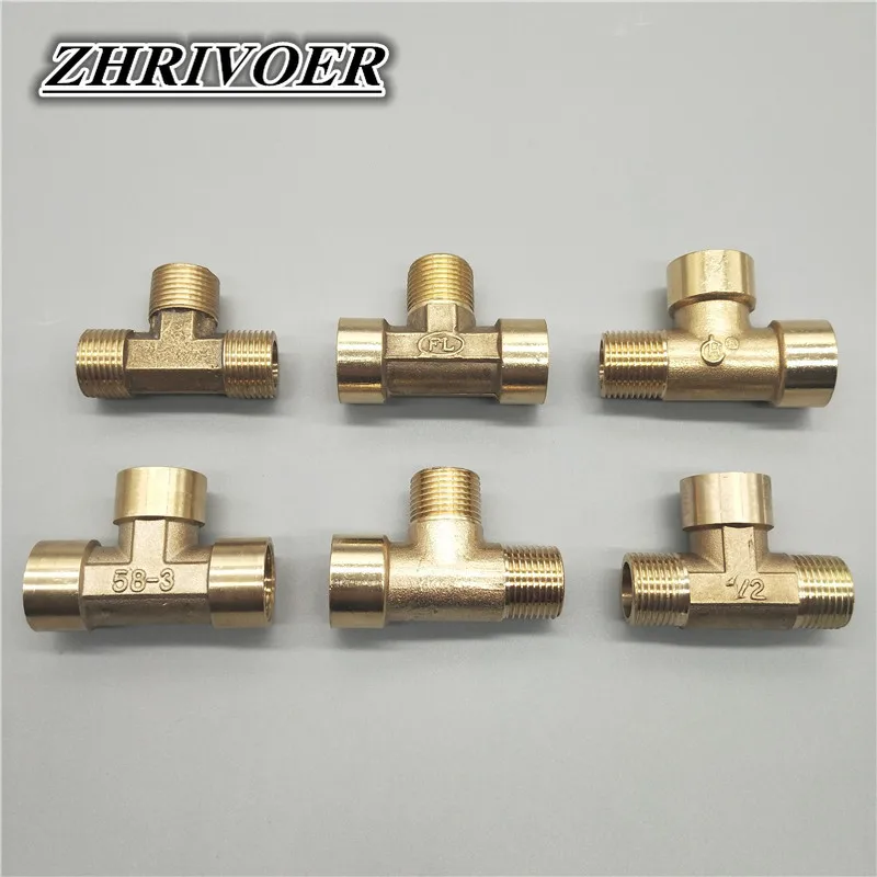 Pneumatyczna hydraulika mosiężna złączka rurowa męski/gwint żeński 1/8 "1/4" 3/8 "1/2" BSP typ trójnika mocowania miedziane Adapter oleju napędowego