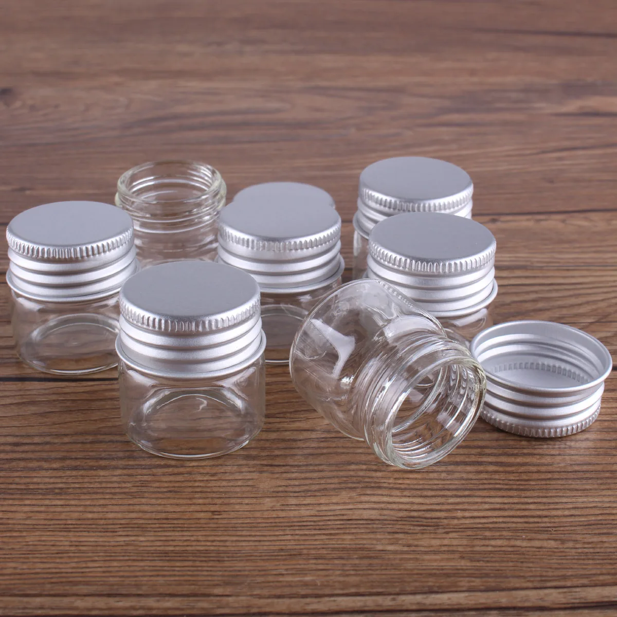 4 pieces Diameter 30mm 10ml-15ml-20ml-25ml-30ml-40ml-50ml Glass Bottles with Aluminum Lids 7 sizes U-pick