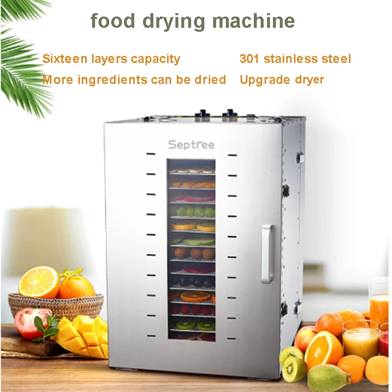 16 Trays Food Dehydrator Stainless Steel Snacks Dehydration Dryer Fruit Vegetable Meat Drying Machine 110V 220V