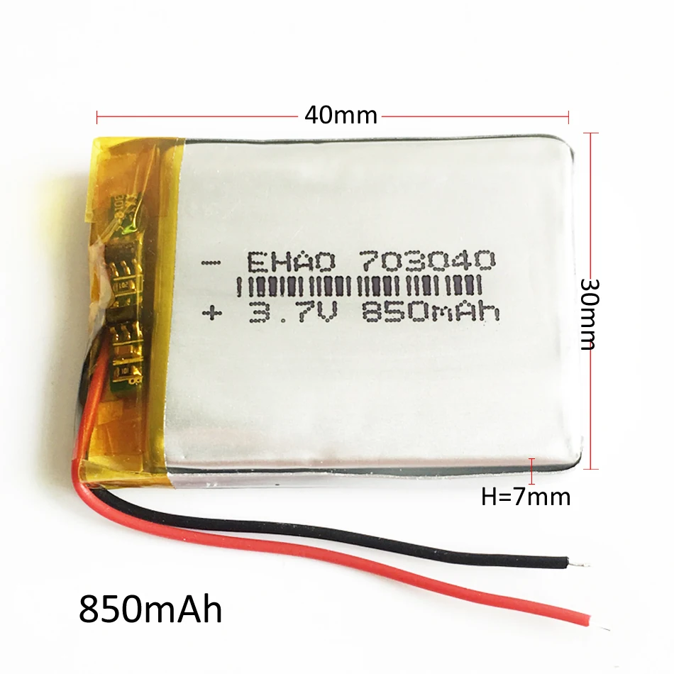 Batterie aste en lithium polymère Lipo, 3.7V, 850mAh, 703040, appareil photo, DVD, livre électronique, casque Bluetooth, enregistreur, montre GPS, 10 pièces