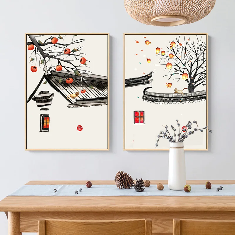 

New Chinese Architectural Style of wall Scenery Posters and Prints Canvas Painting Art Wall Picture for Living Room Home Decor