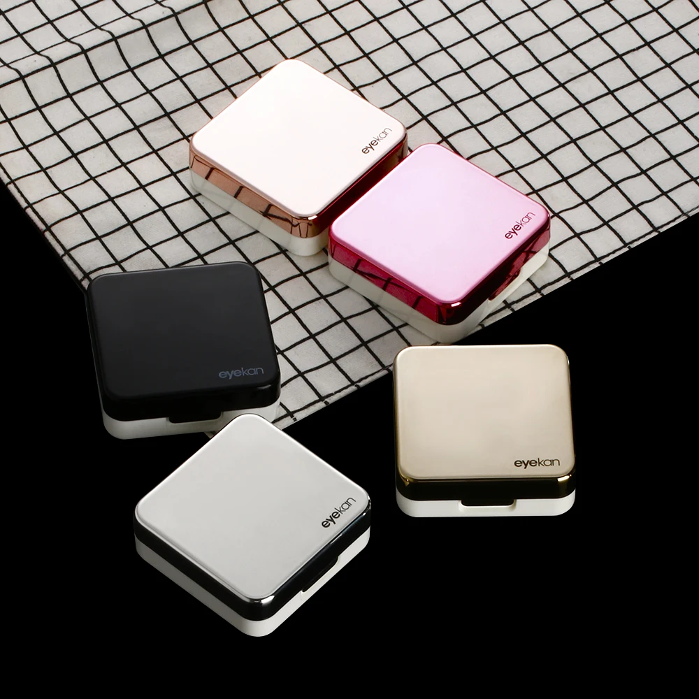 New Fashion Contact Lens Box ABS Plastic Square Mirror Lens Case Travel Container Holder Storage Soaking Box Case