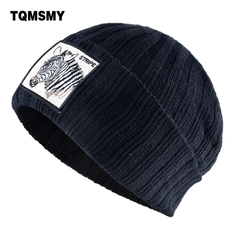 

Knitted wool Beanies Unisex Hats For Men Autumn Skullies Solid Color bone Casual Thick warm Hats for Women Embroidery zebra hat