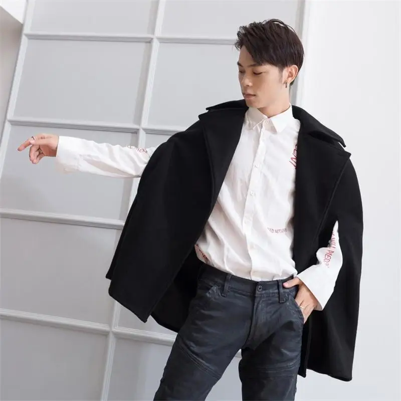 

Men's coat winter's new fashion men's woollen coat cape cape men's long loose trench coat woollen shawl coat