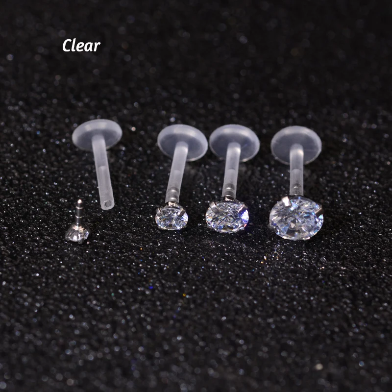 2Pcs Rainbow Clear AB Zircon Labret Monroe Lip Stud Rings