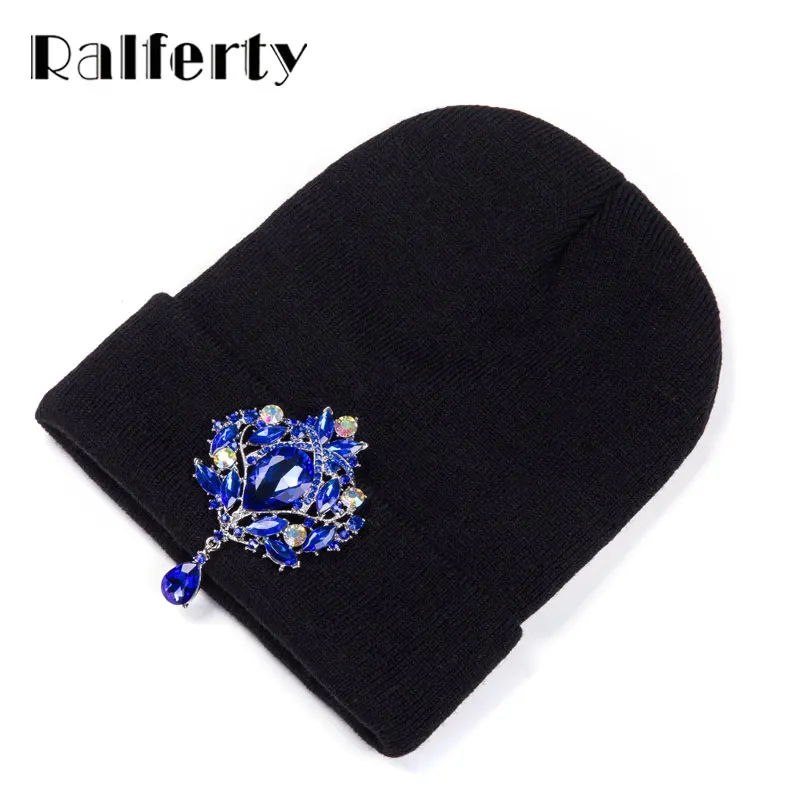 Ralferty Winter Women\'s Hats Luxury Rhinestone Crystal Accessories Headgear Beanie Hat Women Cap bonnet femme gorro 2024