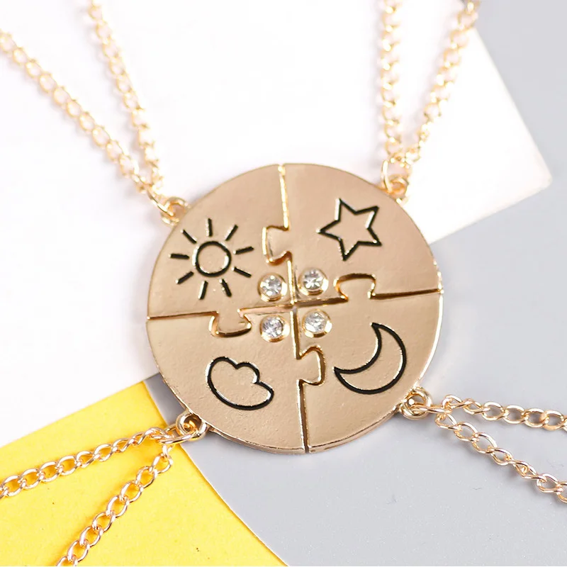 4 Pcs/Set Sun Cloud Star Moon Puzzle Matching Necklace Gifts For Best Friends Sisters Friendship Jewelry