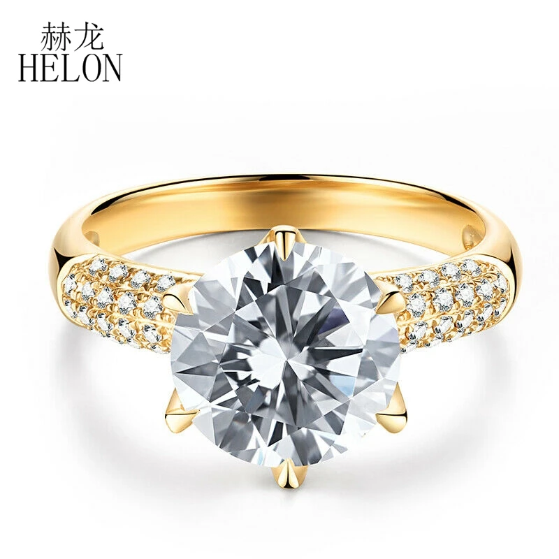 

HELON Solid 14K Yellow Gold 3.4ct Round Cut VVS/GH Moissanite Engagement Ring For Women Anniversary Jewelry Moissanite Ring